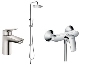 HANSGROHE Logis bateria do umywalki + prysznicowa + Owal kolumna prysznicowa 