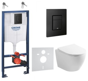 Grohe SOLIDO EVEN 5w1 stelaż wc + wsporniki + przycisk CZARNY MAT !! + miska 49cm  z deską wolnoopadjącą + mata
