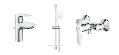 Grohe Bauedge bateria umywalkowa 23328001 + prysznicowa 23635001+ Tempesta 110 zestaw prysznicowy 27926003