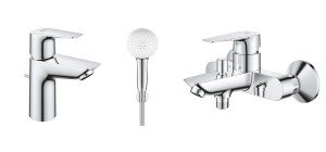 Grohe BauEdge Tempesta 110 zestaw bateria umywalkowa stojąca + bateria wannowa + zestaw prysznicowym punktowy , 2 strumienie 