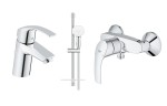 Grohe Eurosmart Tempesta 110 zestaw bateria umywalkowa stojąca + bateria prysznicowa + zestaw prysznicowym z drążkiem i półka , 2 strumienie