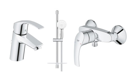 Grohe Eurosmart bateria umywalkowa 33265002 + prysznicowa 33555002 + Tempesta 110 zestaw prysznicowy 27926003