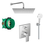  Hansgrohe Vernis Shape iBox bateria prysznicowa + deszczownica Slim Kwadrat 20 cm + Grohe Tempesta Cube 110 - 3 jet , kolor chrom 