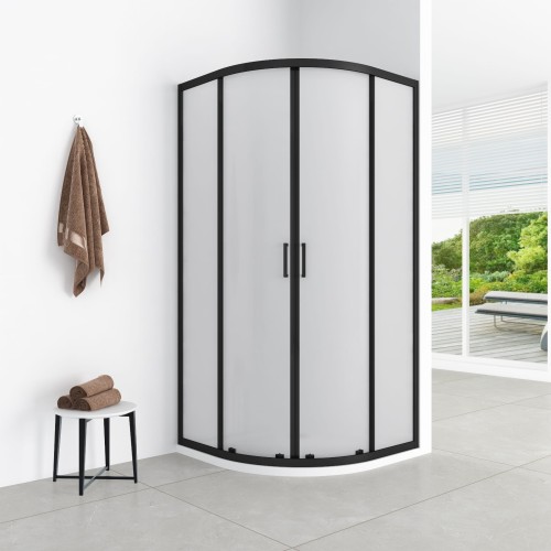 AQUAFORM AZUL KABINA PÓŁOKRĄGŁA 80 lub 90 h-185 BLACK MATT, SZKŁO MROŻONE FABRIC 5MM EASY CLEAN