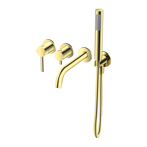 EMPORIA FLY bateria wannowa podtynkowa 4-otworowa z boxem podtynkowym i z zestawem prysznicowym złoty połysk 03032GD