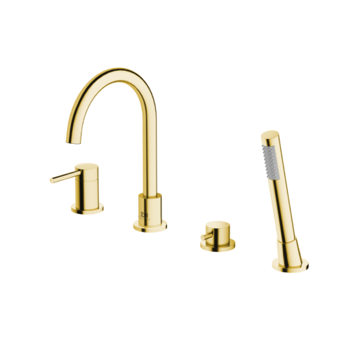 EMPORIA FLY Bateria wannowa 4-otoworwa z zestawem prysznicowym złoty połysk 03033GD