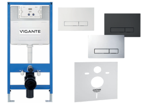 Stelaż WC podtynkowy Vigante Standard SLIM zestaw 3w1 przycisk H4 kolory + mata Grohe Rapid SL