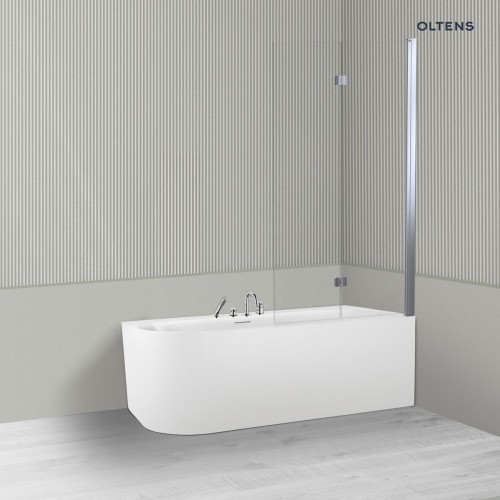 Oltens Hulda Sela zestaw wanna wolnostojąca narożna akrylowa prawa biała z parawanem nawannowym 115 cm 2-częściowy chrom