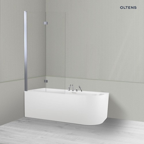 Oltens Hulda Sela zestaw wanna wolnostojąca narożna akrylowa lewa biała z parawanem nawannowym 115 cm 2-częściowy chrom