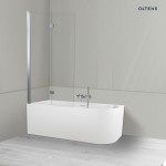 Oltens Delva Sela zestaw wanna wolnostojąca narożna 150x75 cm akrylowa lewa biała z parawanem nawannowym 115 cm 2-częściowy chrom 