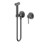 Emporia ORI bateria bidetowa bidetta ścienna z przyłączem kątowym, wężem i uchwytem na słuchawkę , kolor gun metal