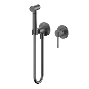 Emporia ORI bateria bidetowa bidetta ścienna z przyłączem kątowym, wężem i uchwytem na słuchawkę , kolor gun metal