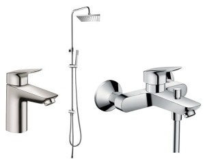 HANSGROHE Logis bateria do umywalki + wanny + Kwadro kolumna prysznicowa