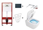 Tece Base stelaż wc i przycisk czarny mat + Ness Flash-Rim miska wc bezkołnierzowa i deska w/o