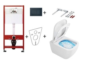Tece Base stelaż wc i przycisk czarny mat + Ness Flash-Rim miska wc bezkołnierzowa i deska w/o