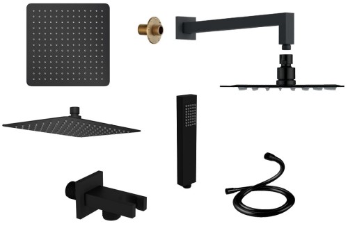 Kvadro Set Tor deszczownica kwadratowa czarna + ramię + prysznic