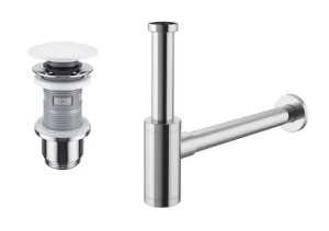 Syfon umywalkowy ozdobny + korek Click-Clack ,  kolor chrom  z białym