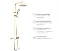 Oltens Atran zestaw prysznicowy termostatyczny z deszczownicą złoty