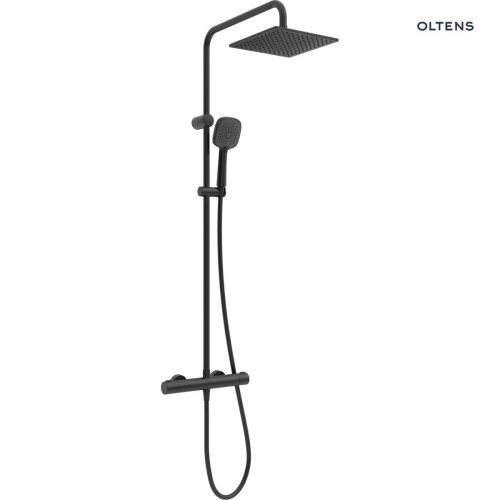 Oltens Atran S zestaw prysznicowy termostatyczny z deszczownicą czarny mat