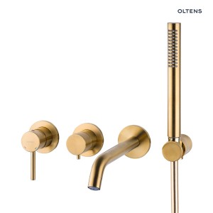 Oltens Molle bateria wannowo-prysznicowa podtynkowa 4-otworowa ścienna , kolor złoto szczotkowane
