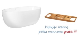 Oltens Stora wanna wolnostojąca 170x78 cm owalna akrylowa , kolor biały połysk + półka !!