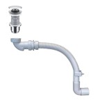 Purus Pum syfon umywalkowy lub bidetowy suchy biały z rurą elastyczną i korek Click-Clack chrom