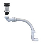 Purus Pum syfon umywalkowy lub bidetowy suchy biały z rurą elastyczną i korek Click-Clack ceramiczny czarny mat !