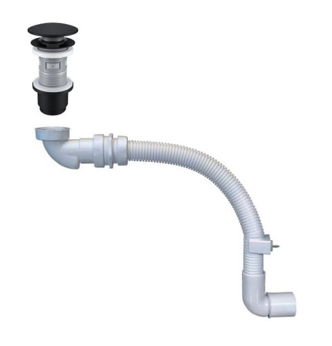 Syfon umywalkowy Purus Pum 8075628WH biały rura elastyczna korek Clik-Clak czarny mat ceramiczny