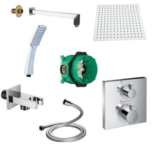 SET Hansgrohe Ecostat Square + ibox + Point Square + Kvadro deszczownica