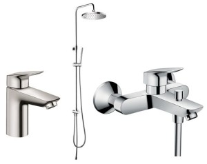 HANSGROHE Logis bateria do umywalki + wanny + Owal kolumna prysznicowa 